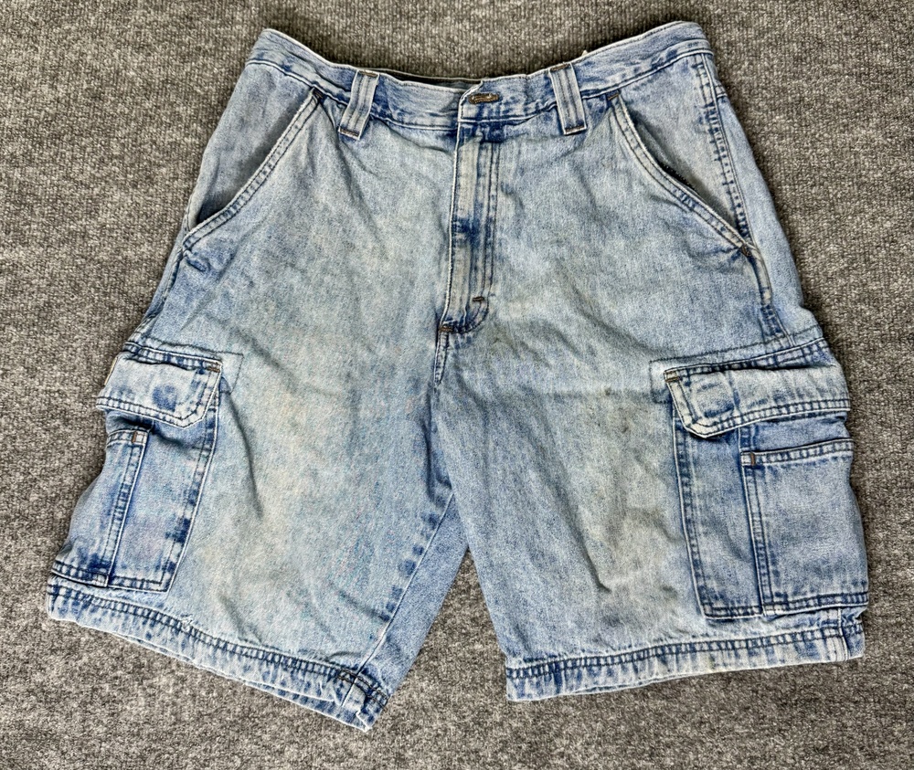 Wrangler Cargo Shorts Mens 34 Blue Denim Relaxed Fit Workwear Pockets Casual